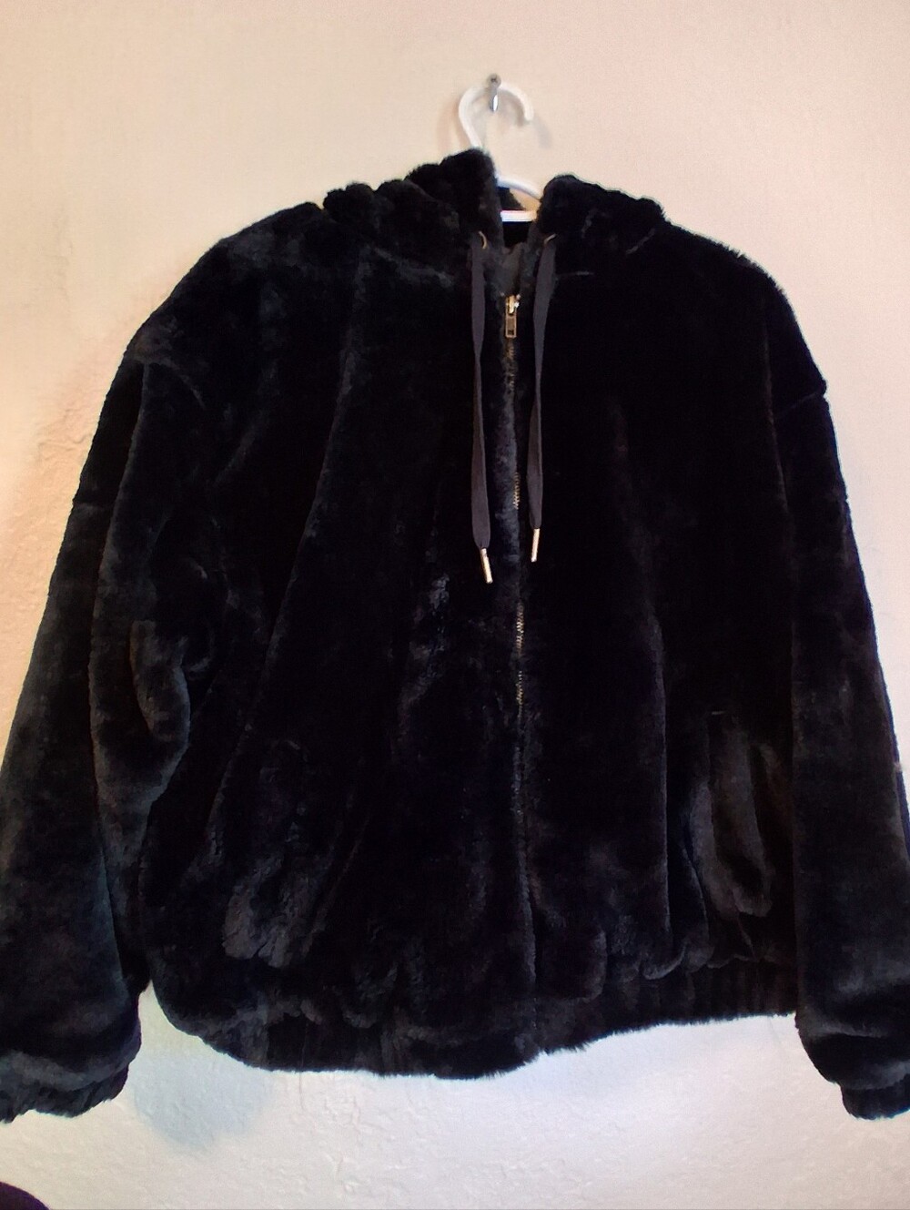Black Faux Fur Hooded Jacket - Women SZ XL 16-18